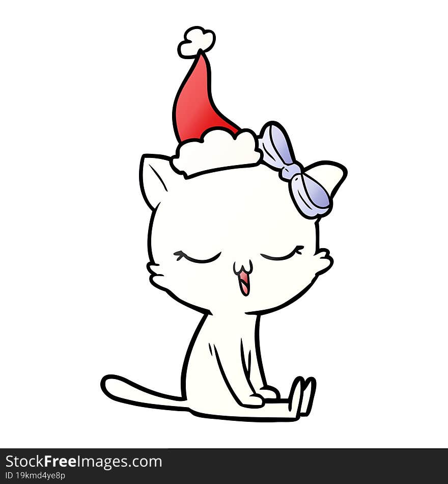 gradient cartoon of a cat with bow on head wearing santa hat