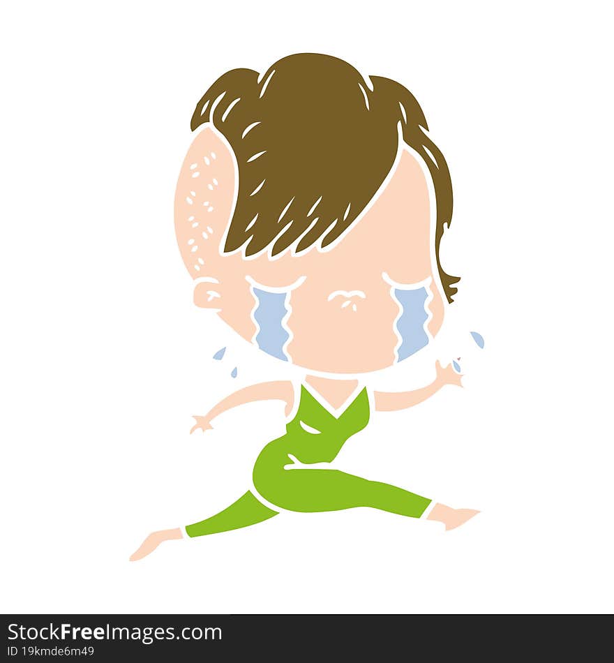 flat color style cartoon crying girl running