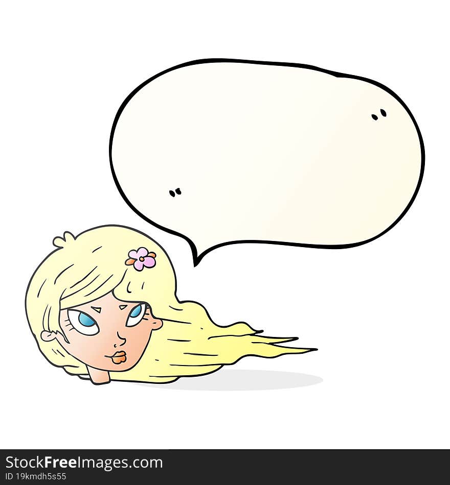 Speech Bubble Cartoon Woman With Blowing Hair