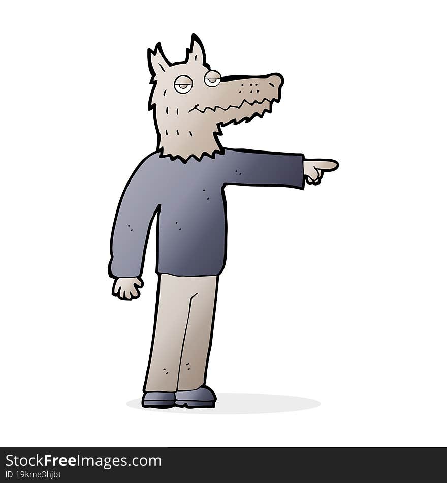 cartoon wolf man pointing