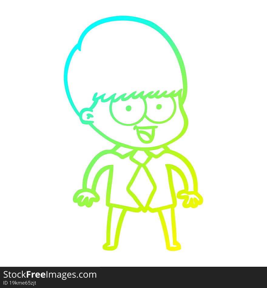 Cold Gradient Line Drawing Happy Cartoon Boy