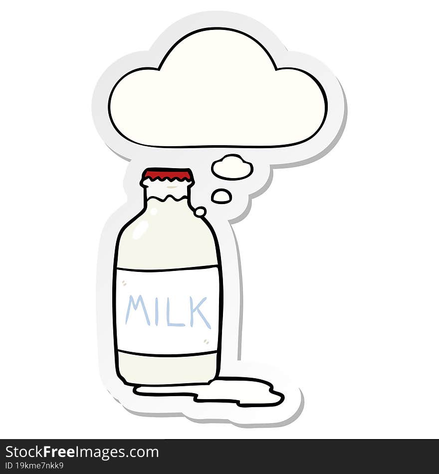 Cartoon Milk Bottle And Thought Bubble As A Printed Sticker