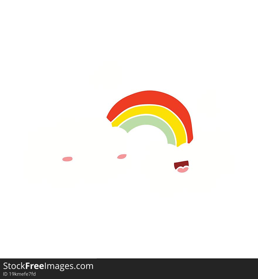 happy flat color style cartoon clouds and rainbow