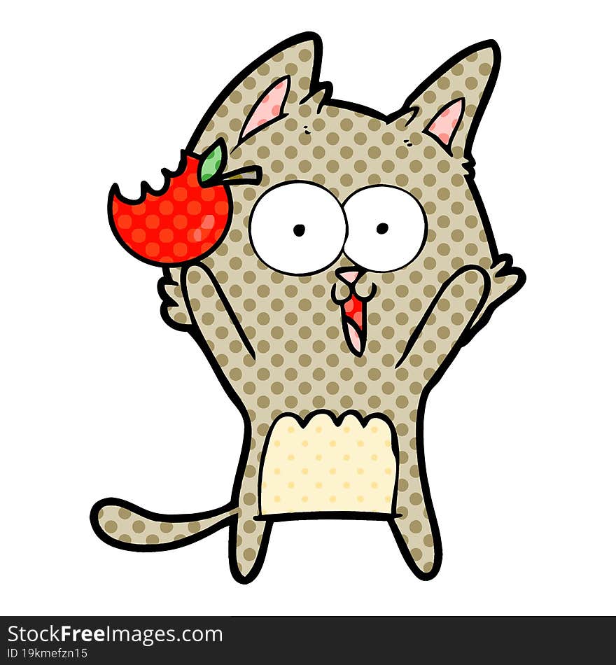 funny cartoon cat with apple. funny cartoon cat with apple