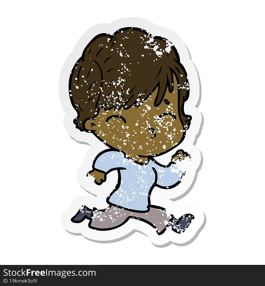 distressed sticker of a cartoon woman thinking