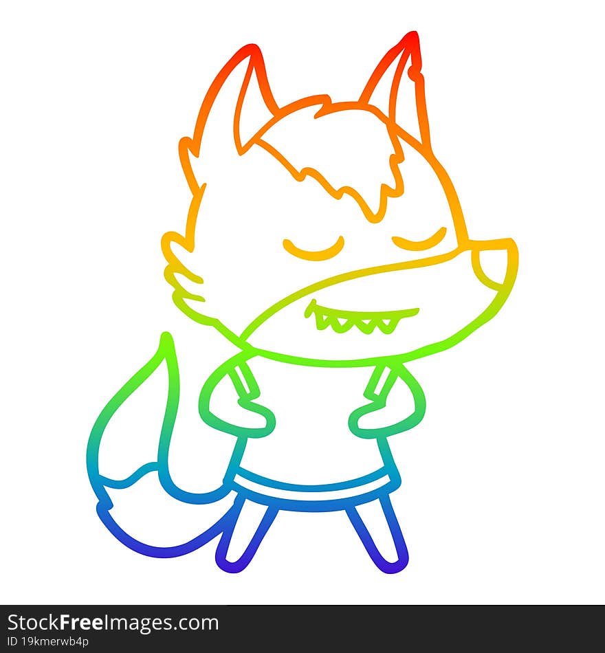 Rainbow Gradient Line Drawing Friendly Cartoon Wolf Girl