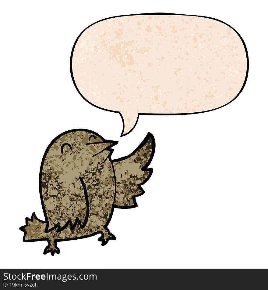 Cartoon Bird And Speech Bubble In Retro Texture Style