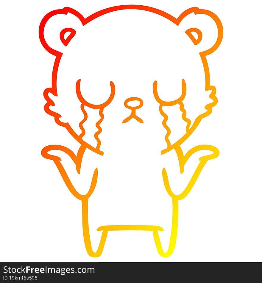 warm gradient line drawing crying cartoon bear