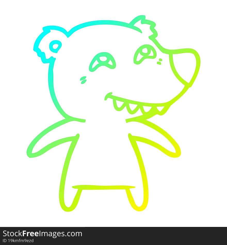 cold gradient line drawing cartoon bear showing teeth