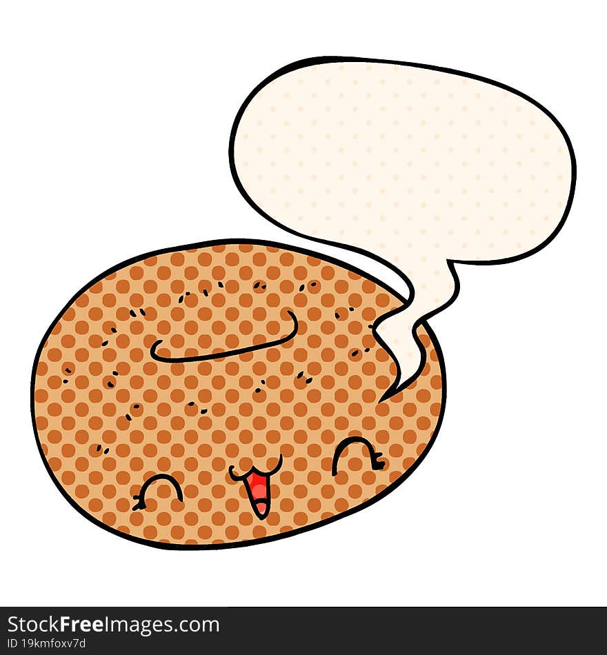 cute cartoon donut and speech bubble in comic book style