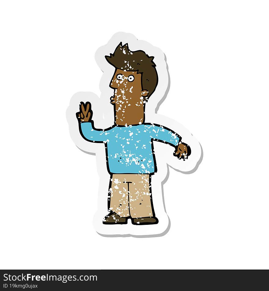 retro distressed sticker of a cartoon man signalling with hand