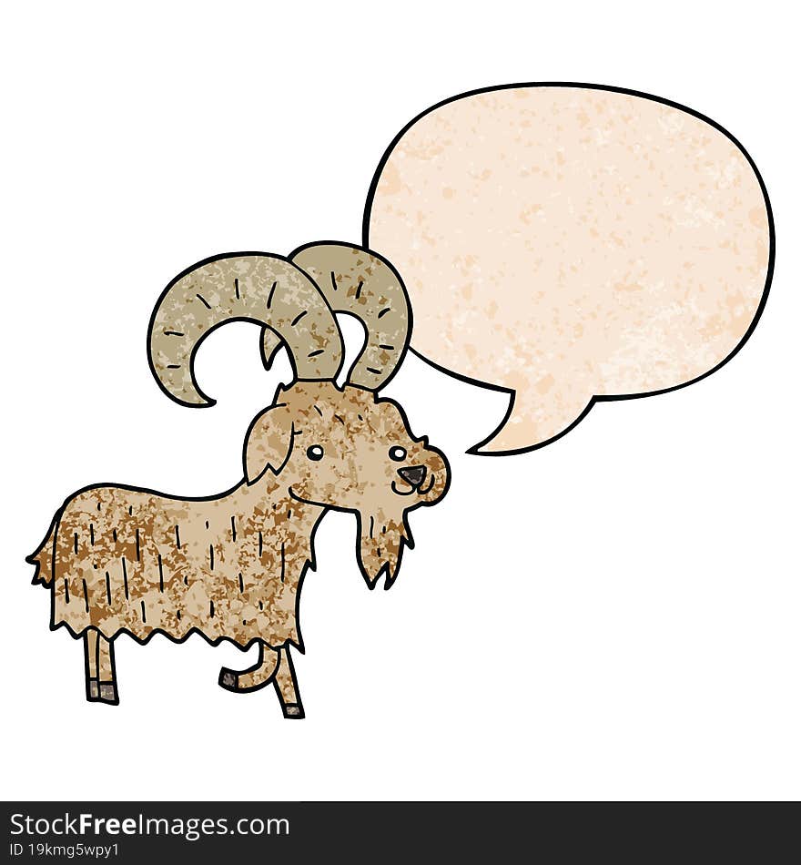 cartoon goat and speech bubble in retro texture style