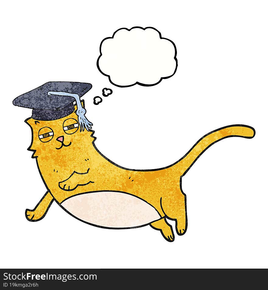 thought bubble textured cartoon cat with graduate cap