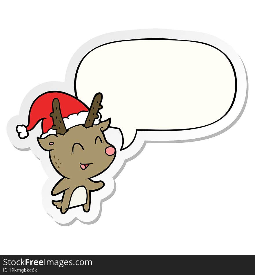 cartoon christmas reindeer and speech bubble sticker