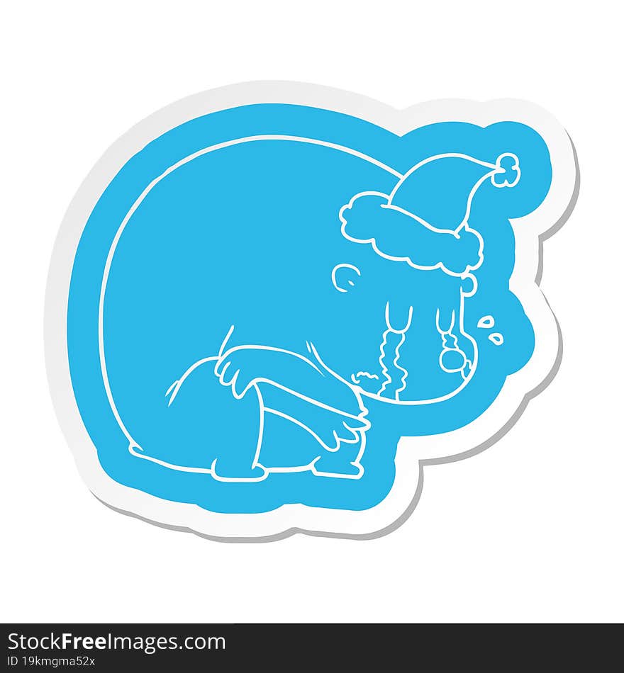 crying cartoon  sticker of a polar bear wearing santa hat