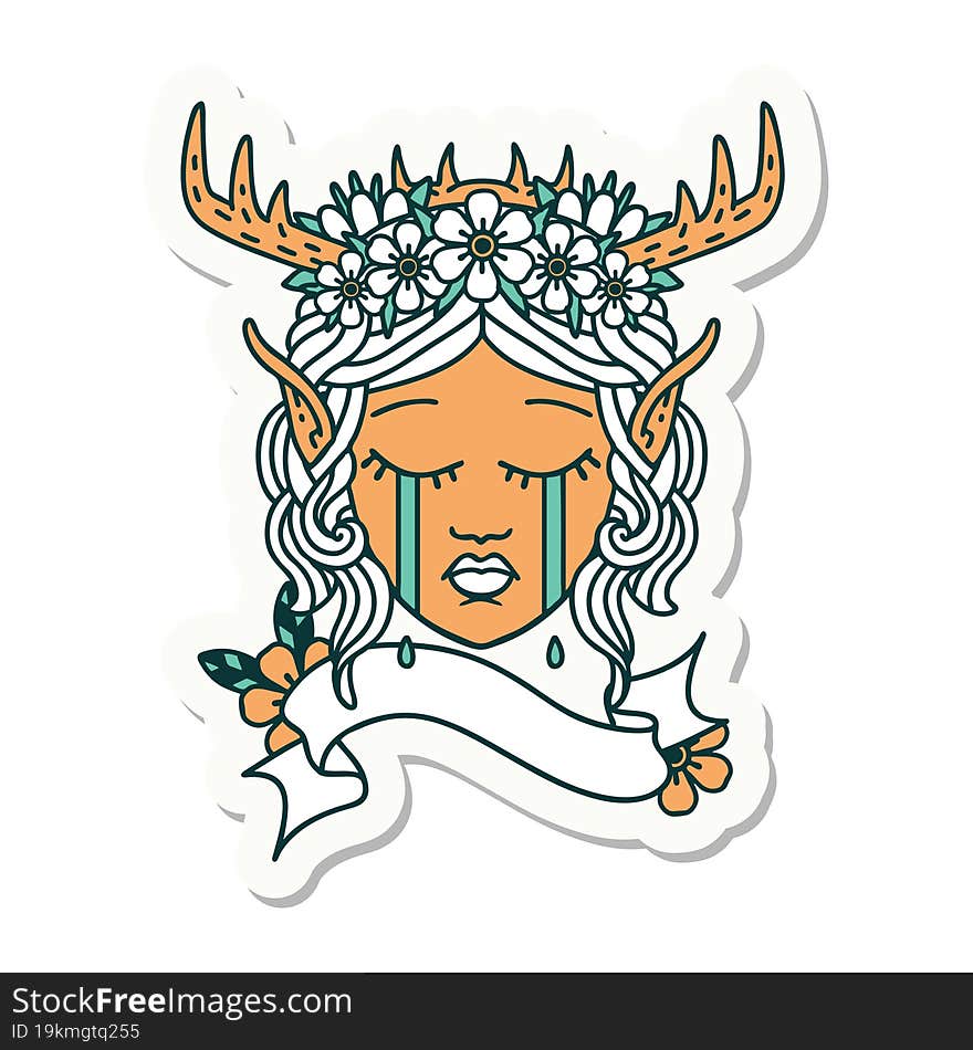 sad elf druid character face sticker