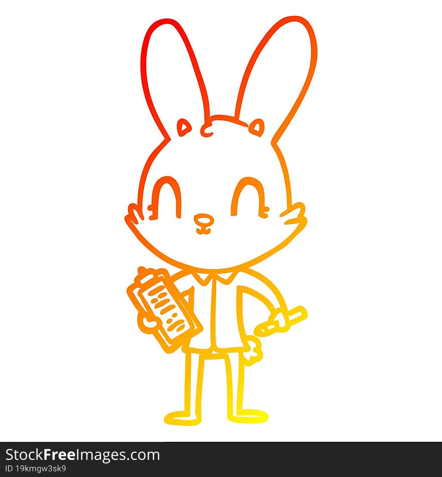 warm gradient line drawing of a cute cartoon rabbit with clipboard