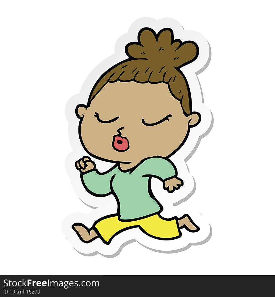 Sticker Of A Cartoon Calm Woman