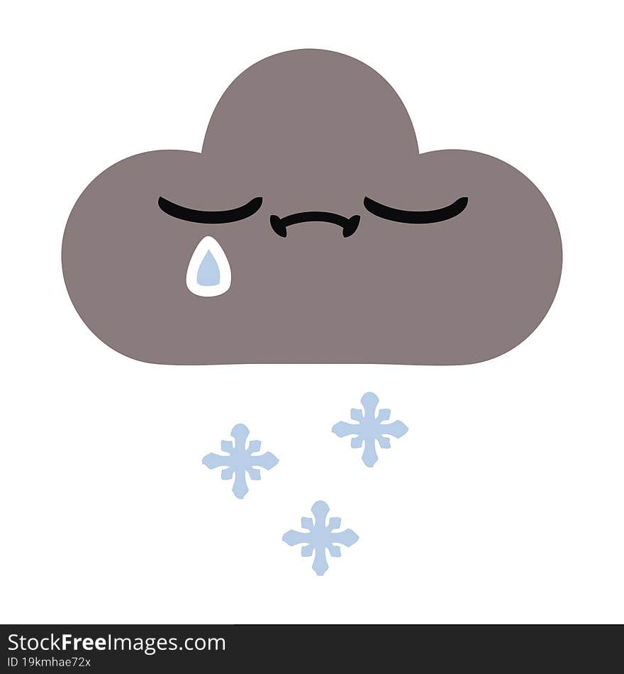 flat color retro cartoon of a storm snow cloud