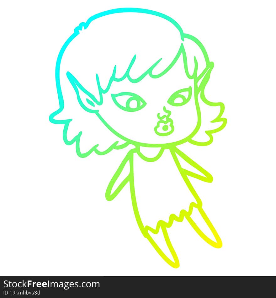 cold gradient line drawing of a pretty cartoon elf girl