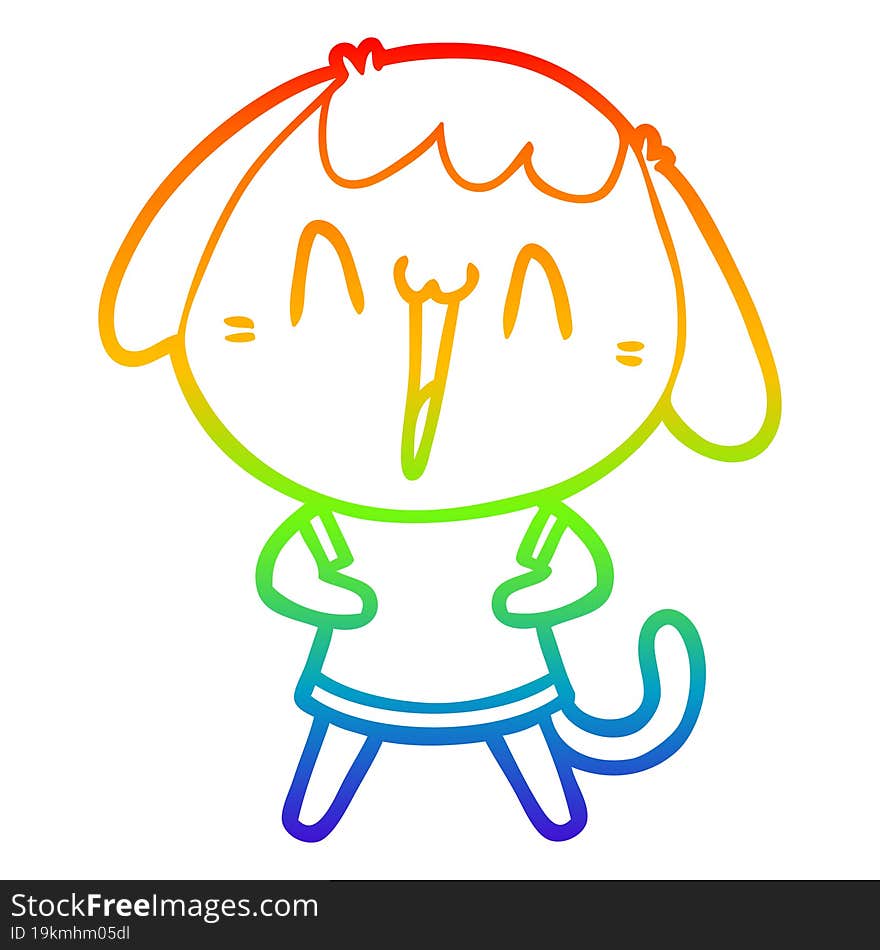 rainbow gradient line drawing of a cute cartoon dog