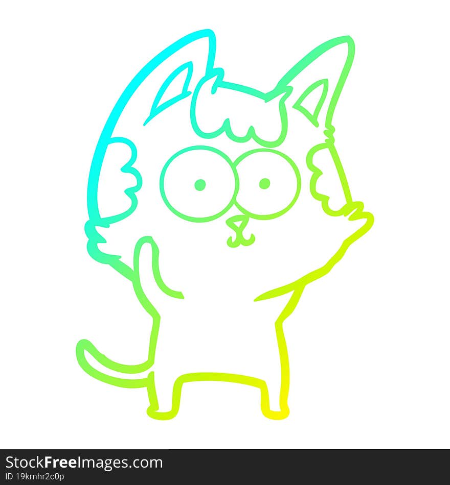 cold gradient line drawing of a happy cartoon cat