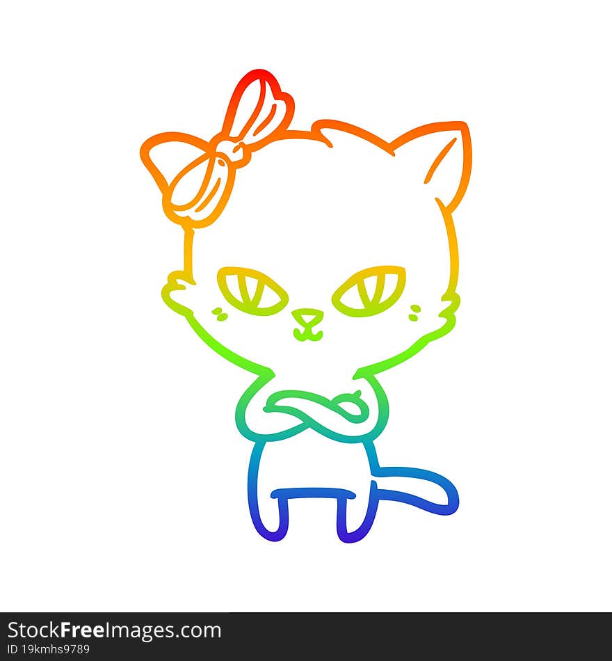 rainbow gradient line drawing of a cute cartoon cat