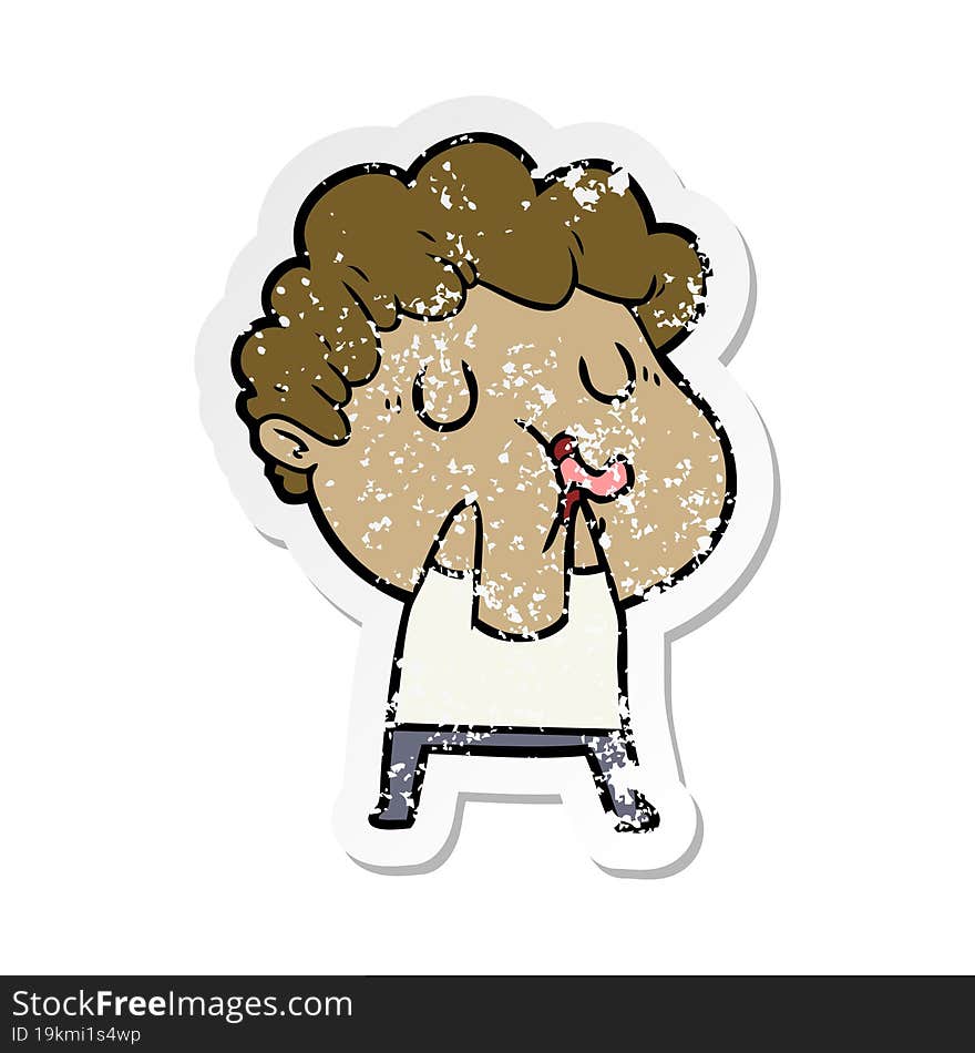 distressed sticker of a cartoon man pulling face