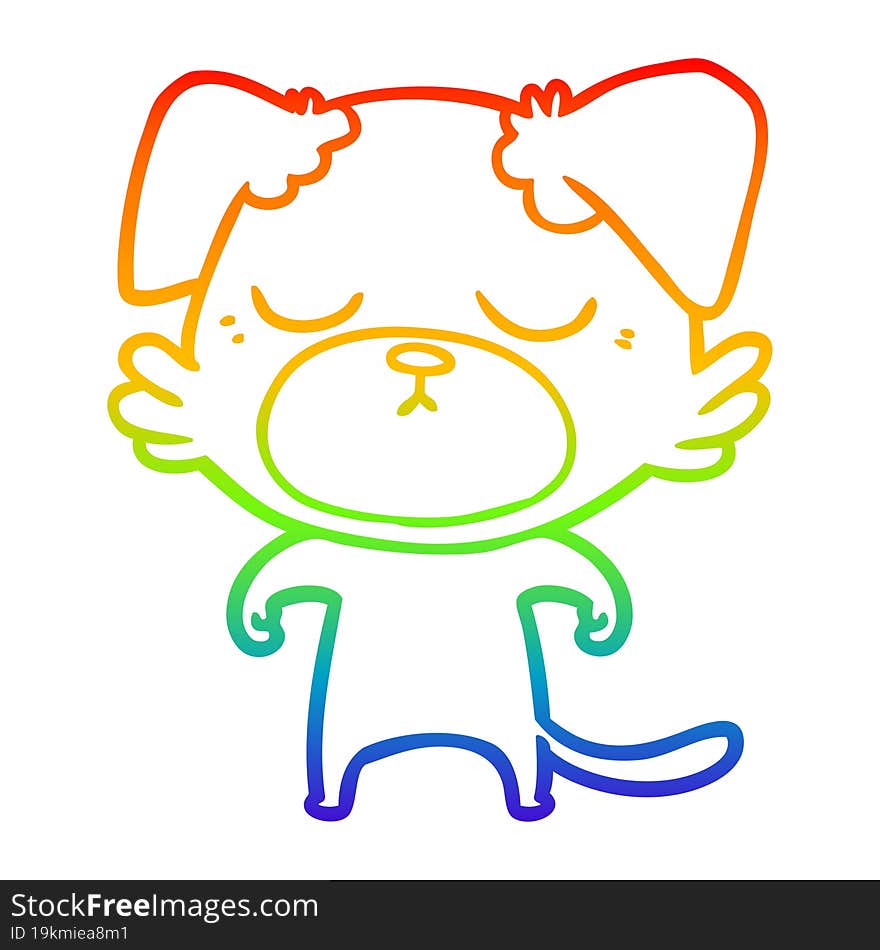 rainbow gradient line drawing of a cute cartoon dog