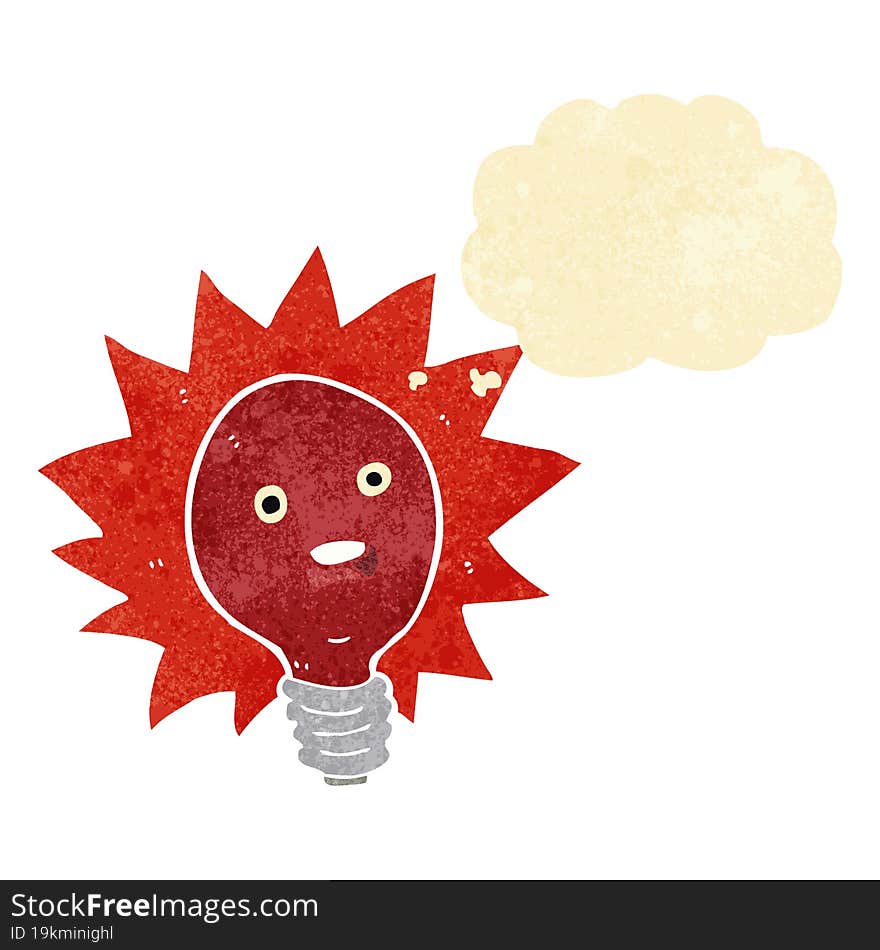 cartoon red lightbulb with thought bubble