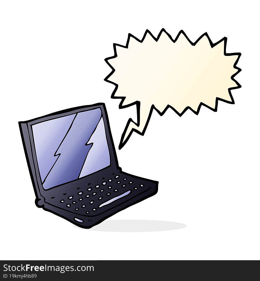 cartoon laptop computer with speech bubble