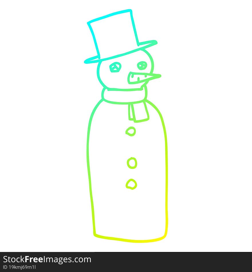 cold gradient line drawing of a cartoon traditional snowman