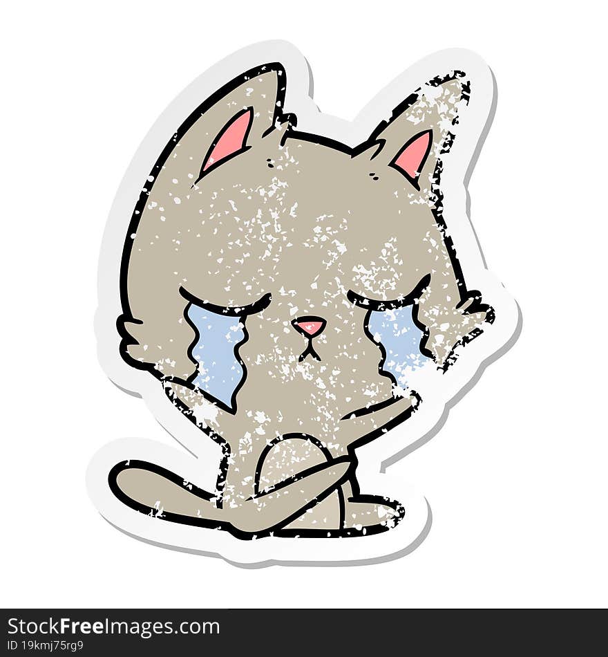 distressed sticker of a crying cartoon cat