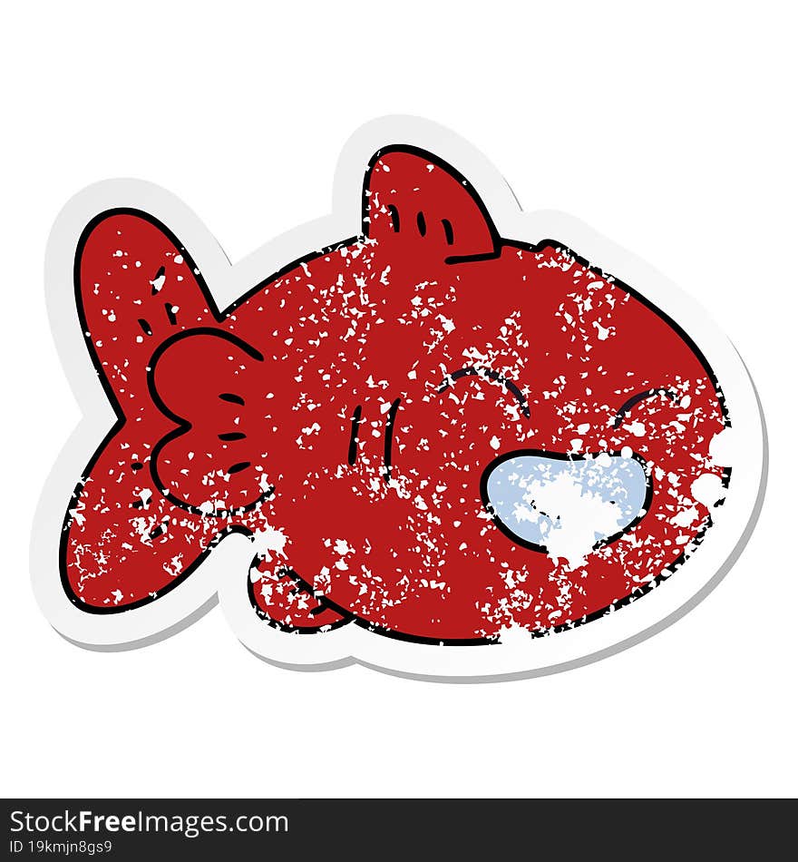 distressed sticker of a quirky hand drawn cartoon fish