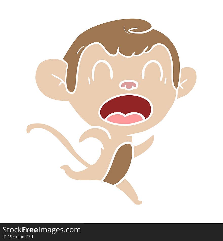 shouting flat color style cartoon monkey running