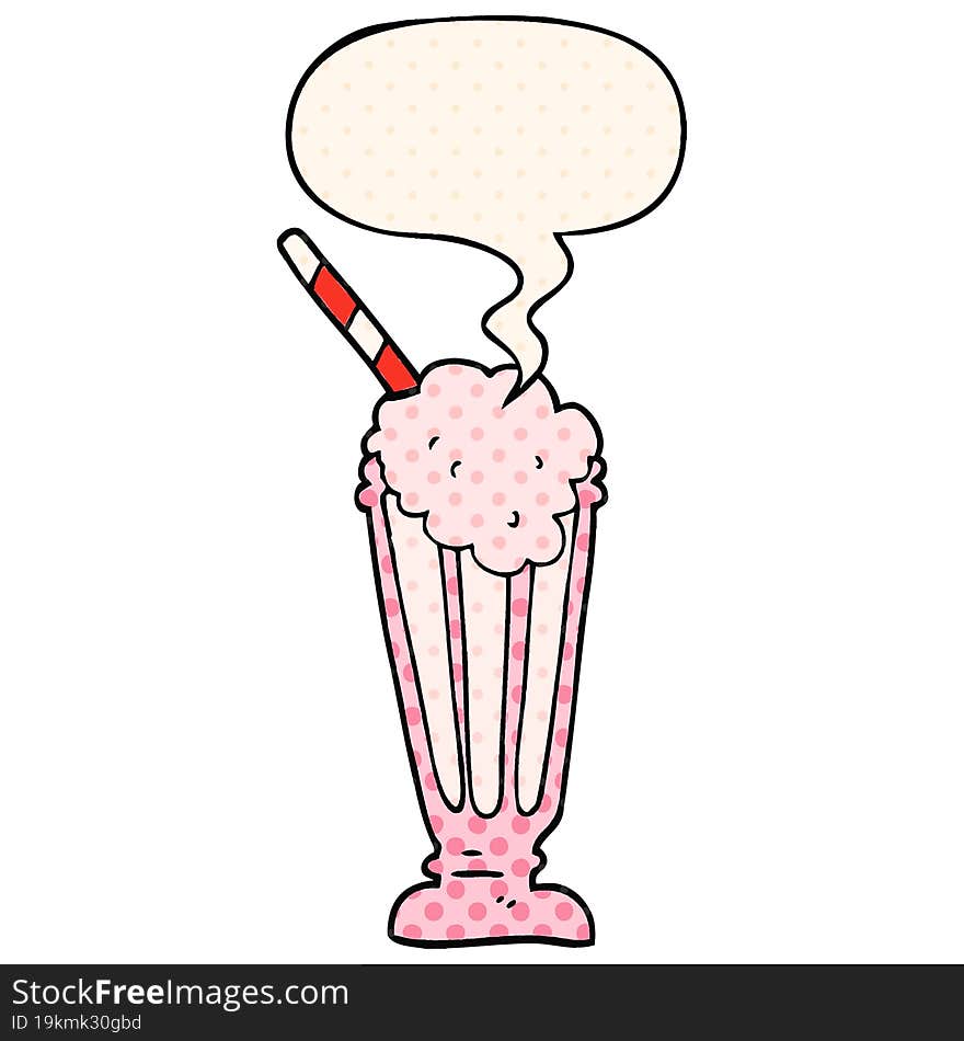 cartoon milkshake and speech bubble in comic book style