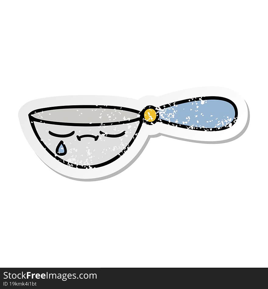 Distressed Sticker Of A Cute Cartoon Measuring Spoon