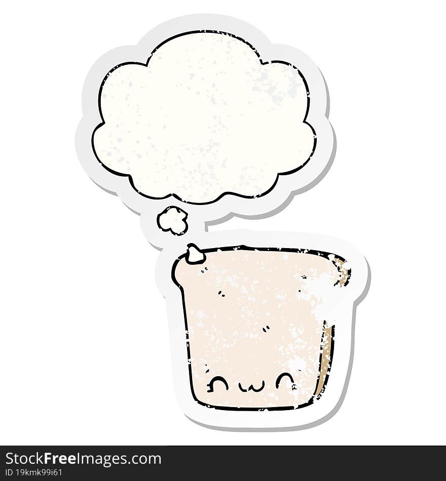 cartoon slice of bread with thought bubble as a distressed worn sticker