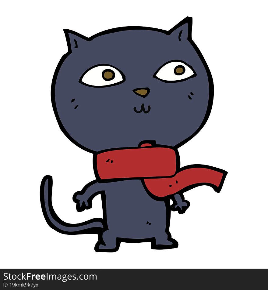 cartoon black cat wearing scarf