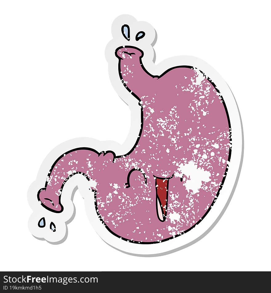 distressed sticker of a cartoon happy stomach