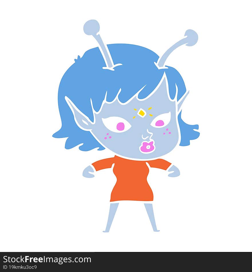 pretty flat color style cartoon alien girl