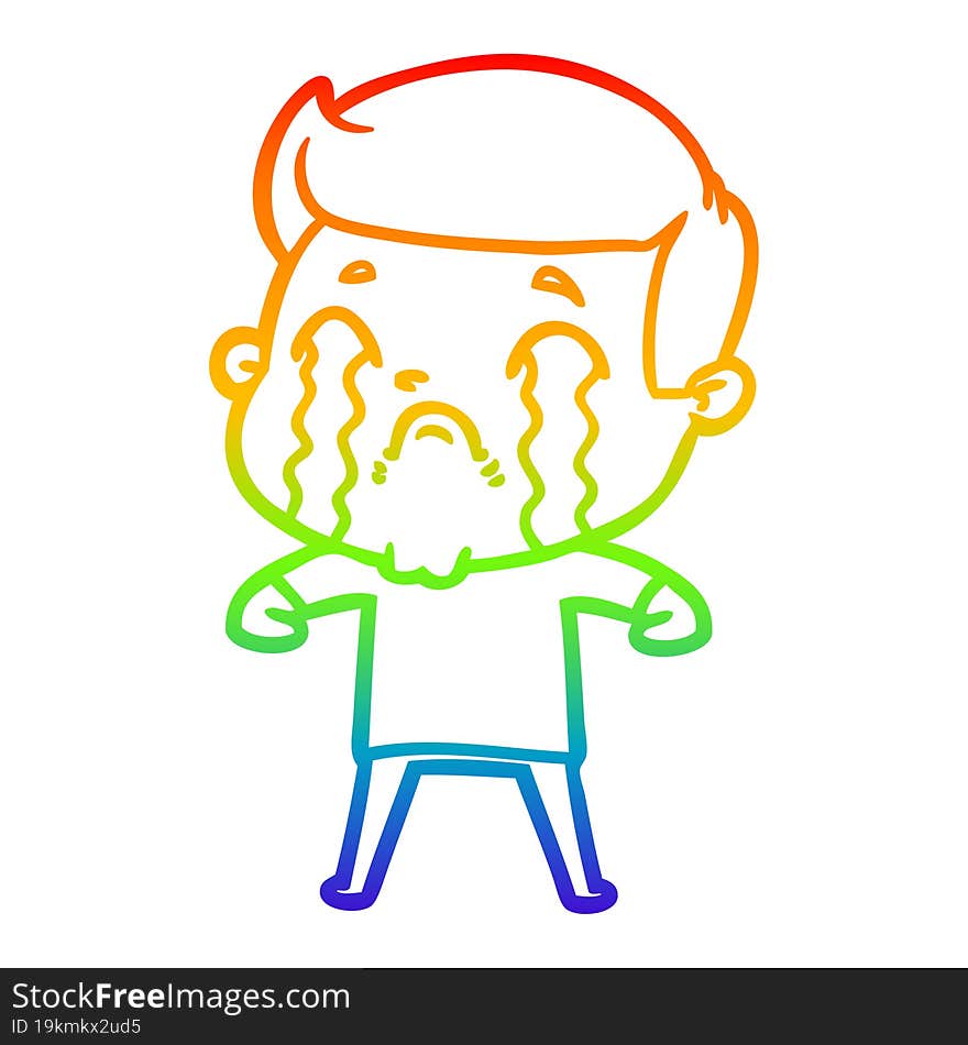 rainbow gradient line drawing of a cartoon man crying