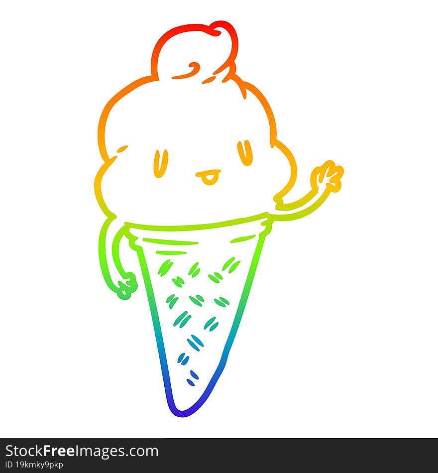 Rainbow Gradient Line Drawing Cute Ice Cream