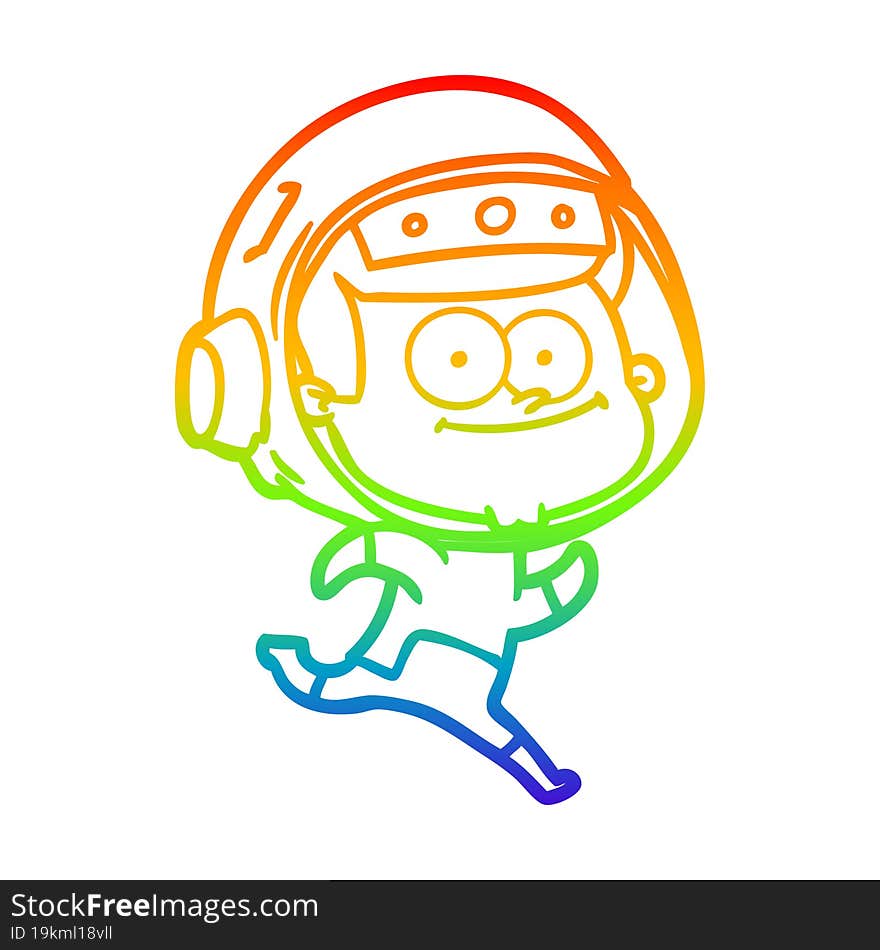 rainbow gradient line drawing of a happy astronaut cartoon