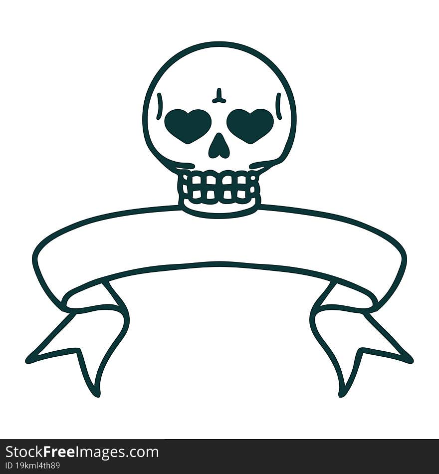 Tattoo With Banner Of A Skull