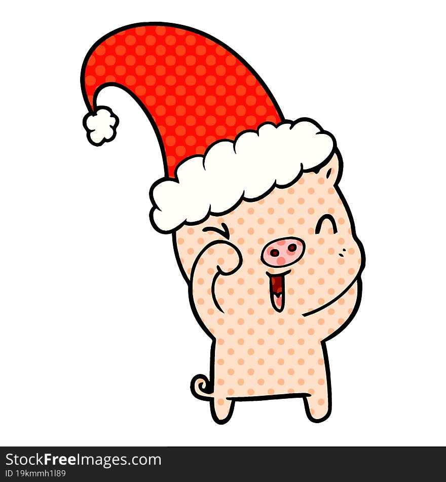 happy cartoon christmas pig. happy cartoon christmas pig