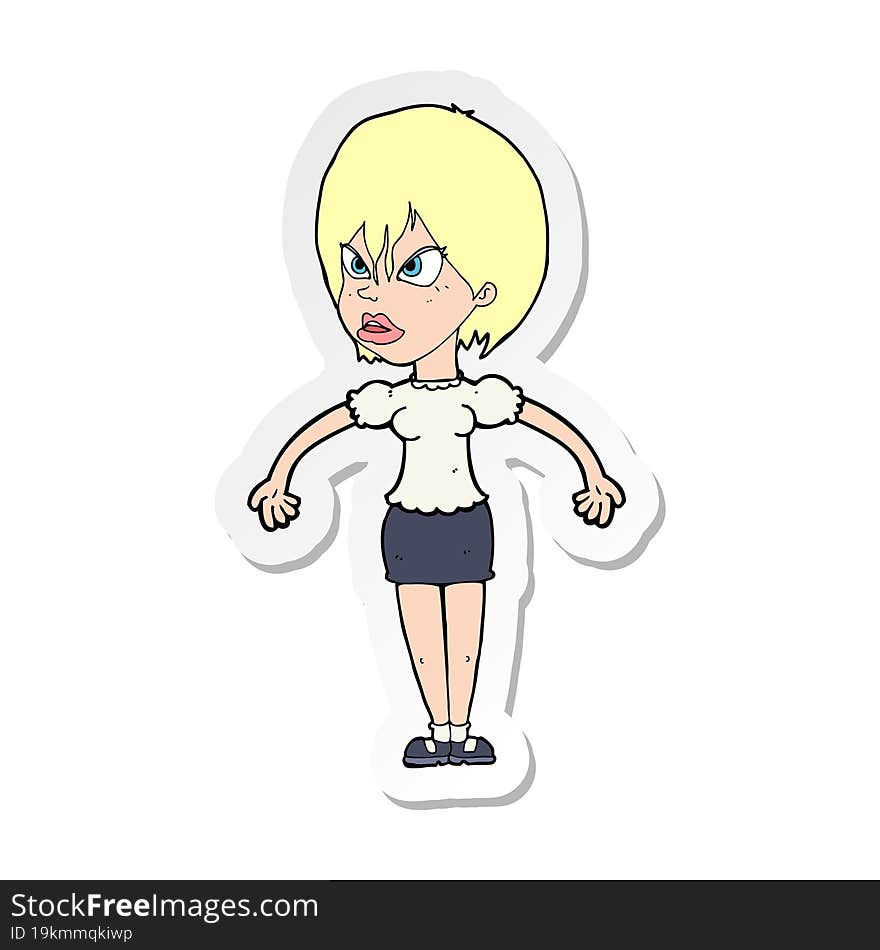 sticker of a cartoon annoyed woman