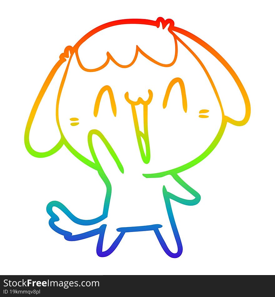 Rainbow Gradient Line Drawing Cute Cartoon Dog