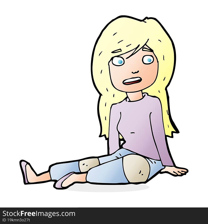 cartoon girl sitting on floor