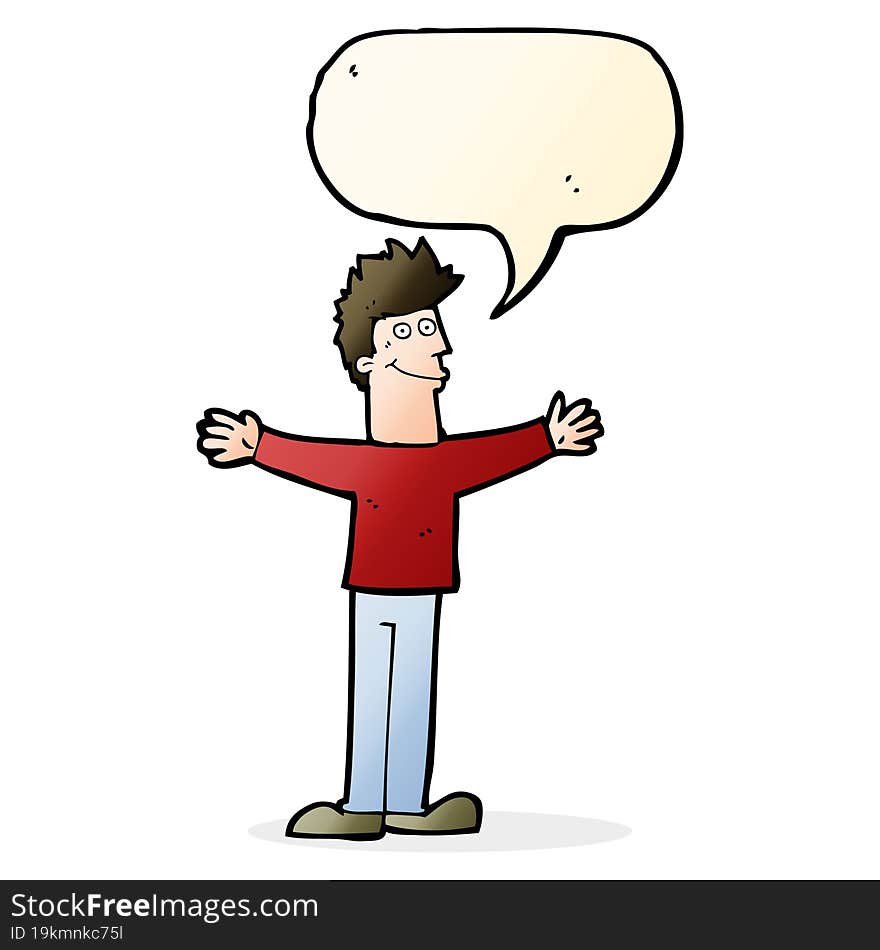 Cartoon Happy Man With Speech Bubble